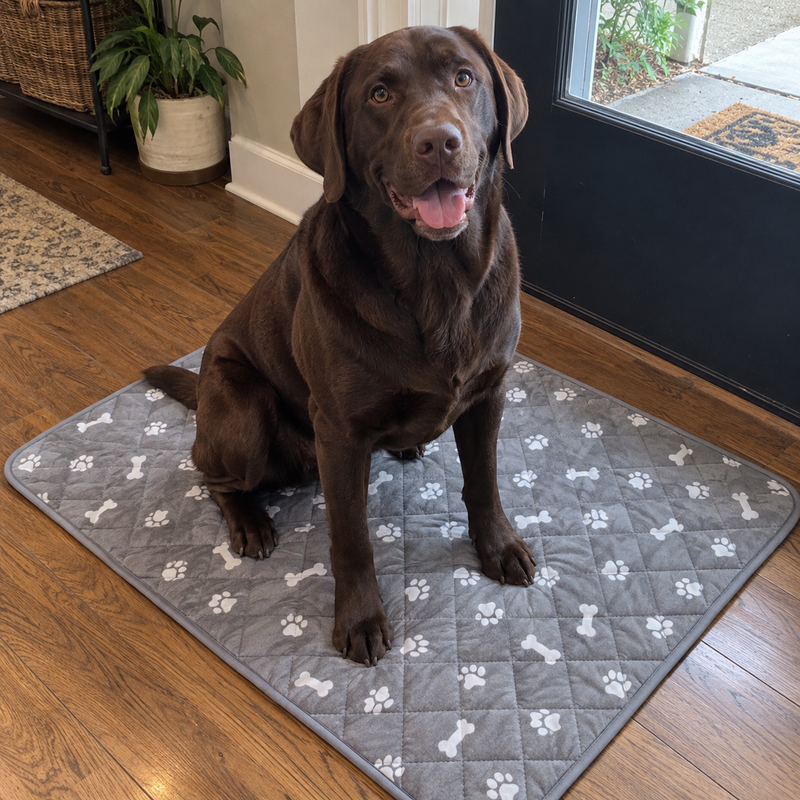 Chocolate Labrador on the pad