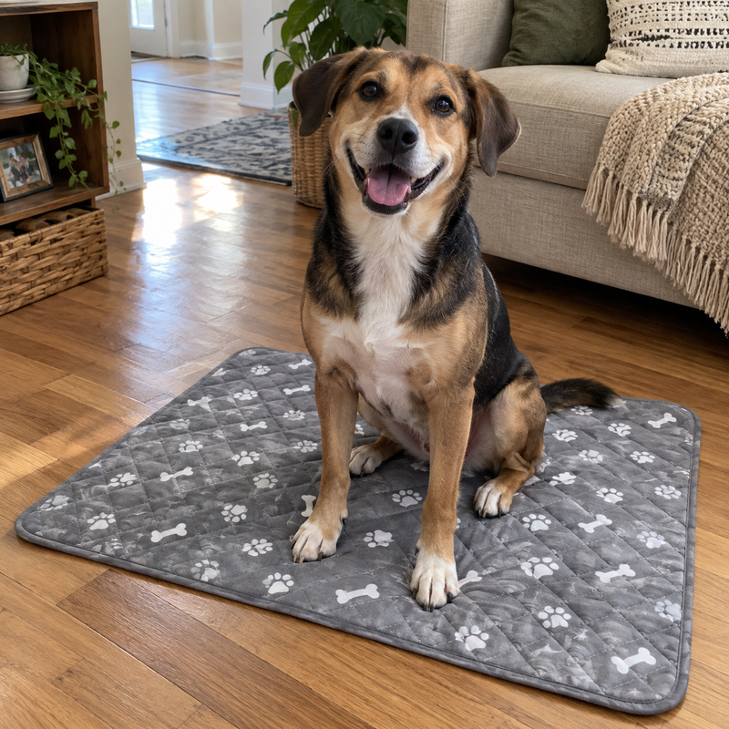 Happy dog on the pad