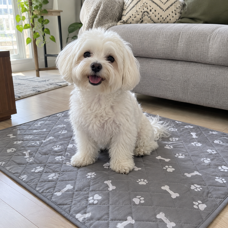 Small white dog on the pad
